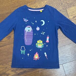 Mini Boden Kids Blue Long Sleeve Shirt with Camping Print